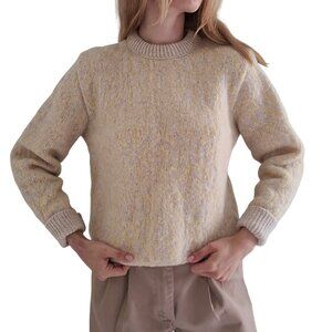 Thick Unisex Vintage Casual Knit Crewneck Sweater yellow/tan print small